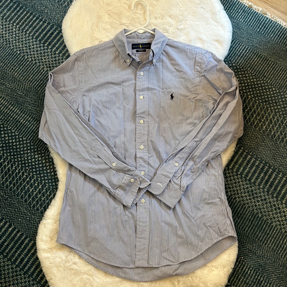 Ralph Lauren 100% Cotton Blue and White Striped Men’s Medium Dress Shirt